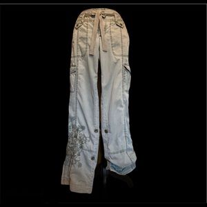 Express Olive Green Floral-embroidered Cargo Pants